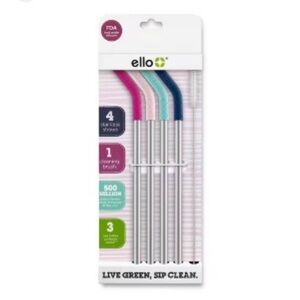 Ello Stainless Steel Straw Set with Pink, Blue, Green, and Silver